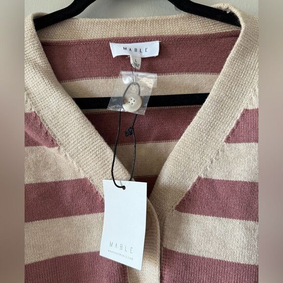 Mable Striped Beige and Mauve Women's Sweater Size L - Picture 5 of 7